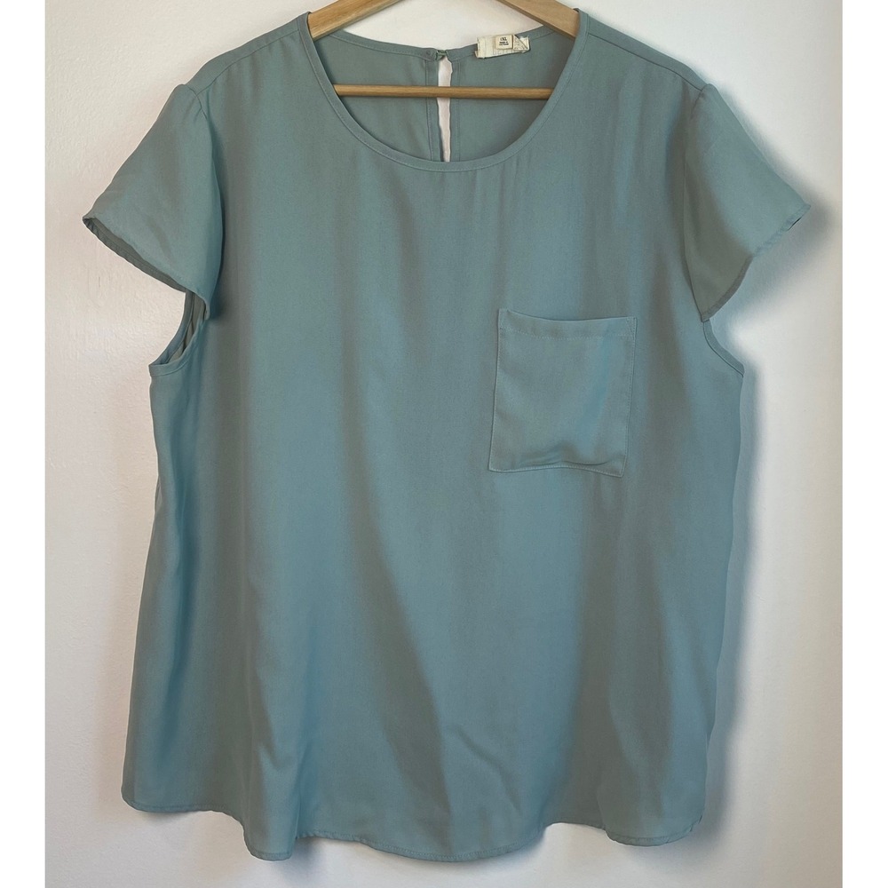 Perch by Blu Pepper Top Womens 1XL Sage Green Short Sleeve Pocket Casual Boho